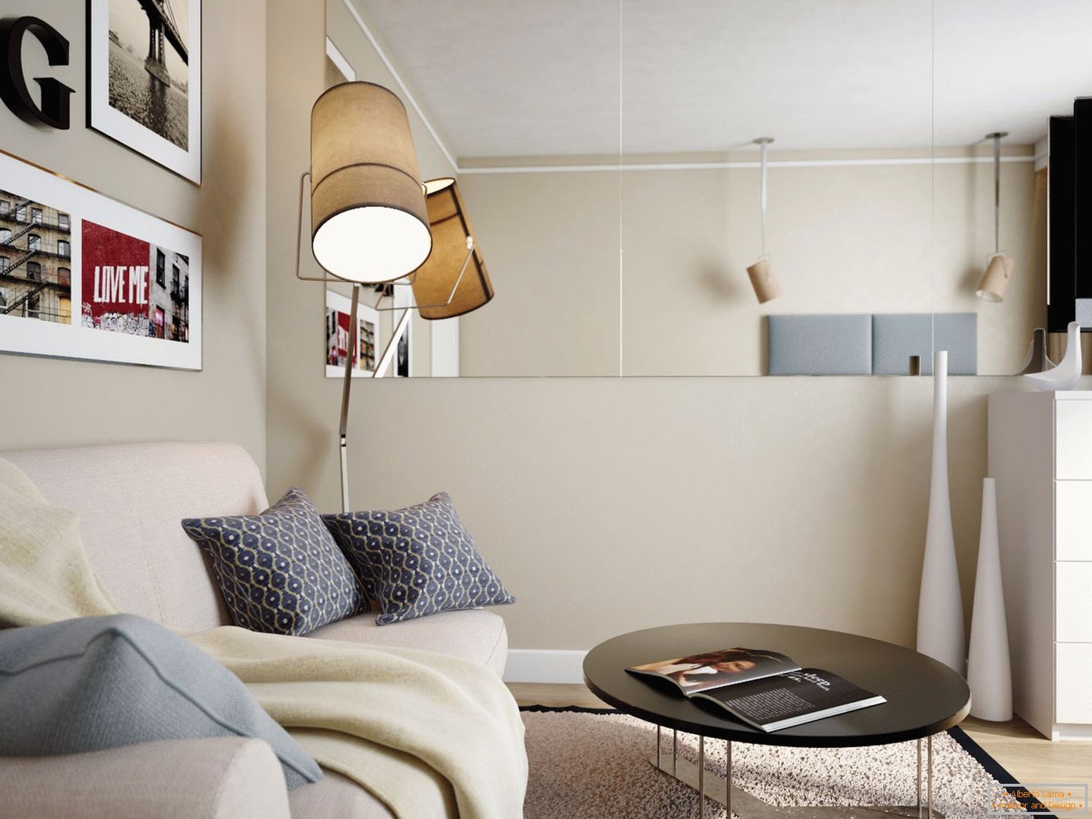 Living room in a one-room apartment