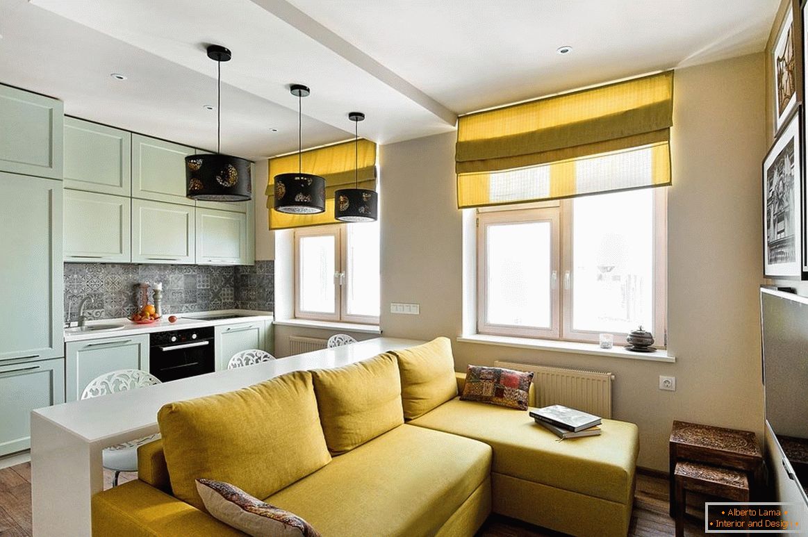 Bright kitchen-living room design
