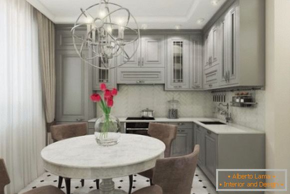 Kitchen design studio apartments 40 sq m in classic style