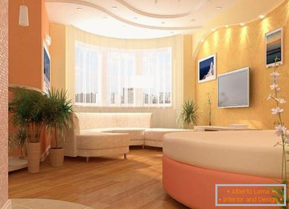 Design apartment design studio square layout in bright colors