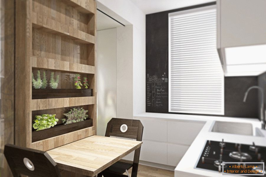 Apartment design transformer: a rack with plants in the kitchen