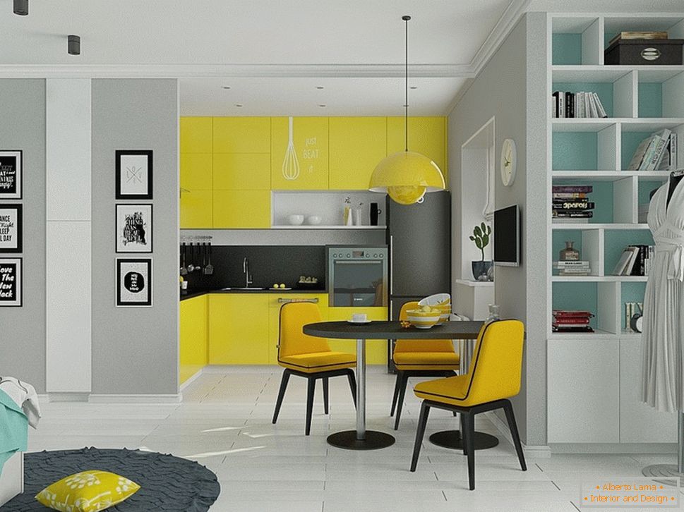 Colorful kitchen in a small house