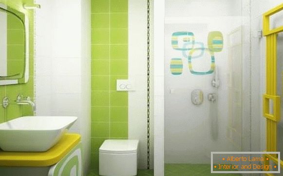 Combined bathroom in green colors and shower room