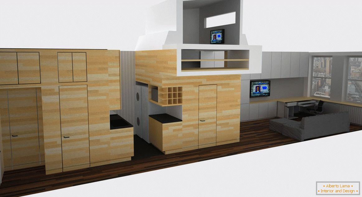 A model of a small studio apartment in New York