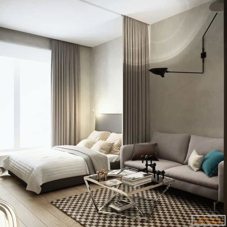 Zoning a bedroom in the interior of a small apartment