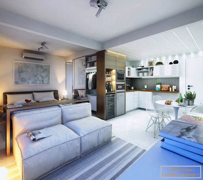 Stylish version of the interior design of a small apartment studio