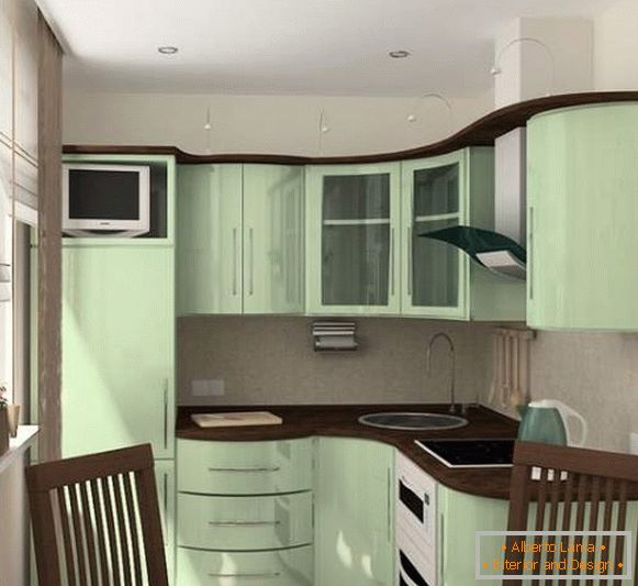 Small rooms - kitchen design in a photo in an apartment of 30 sq m