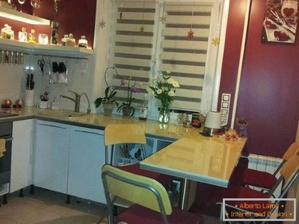 Kitchen with a bar in the design of a small apartment in Khrushchev