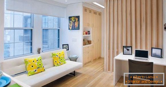 The design of small rooms in an apartment is divided into 2 zones