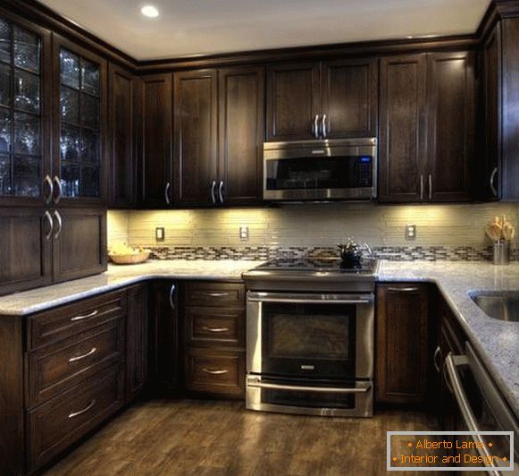 Luxury kitchens of 10 sq m - photo with wooden furniture made to order