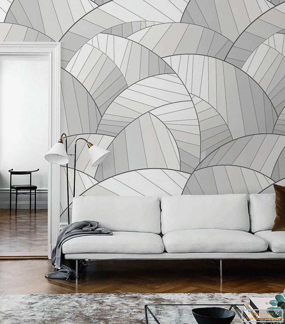 Geometric drawing on the walls will help to increase the space of the room