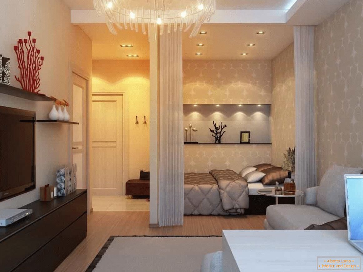 Design of a one-bedroom apartment with a bedroom