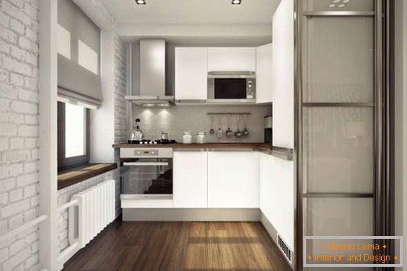 Small kitchen in the design of a two-room apartment of 45 sq m