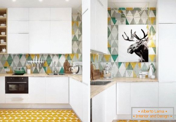 Kitchen design in one-room studio apartment 45 sq m