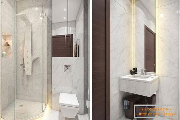 Marble bathroom in the design of 1 room apartment
