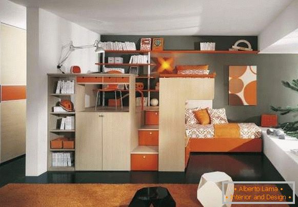 Design of a one-room apartment with a schoolchild's child - a workplace in the photo