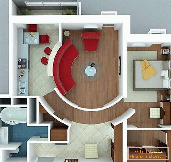 Design project of one-bedroom apartment with separate bedroom