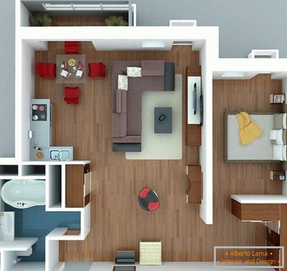 Design project of one-room studio apartment in a modern style