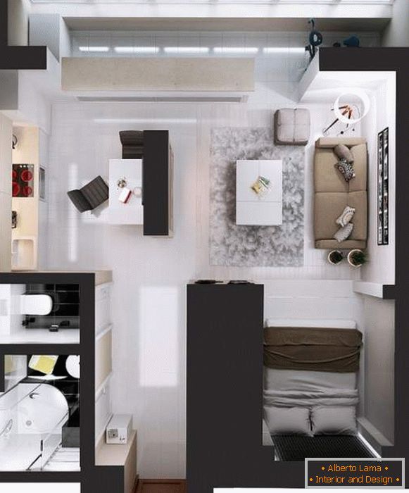 Design project studio studio - how to divide the bedroom and hall
