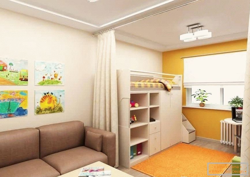 Children's area in one-room apartment