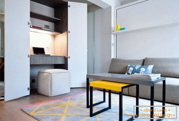 Furniture in one-room interior
