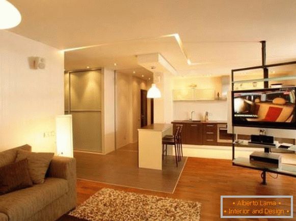 Modern design of a one-room apartment: освещение