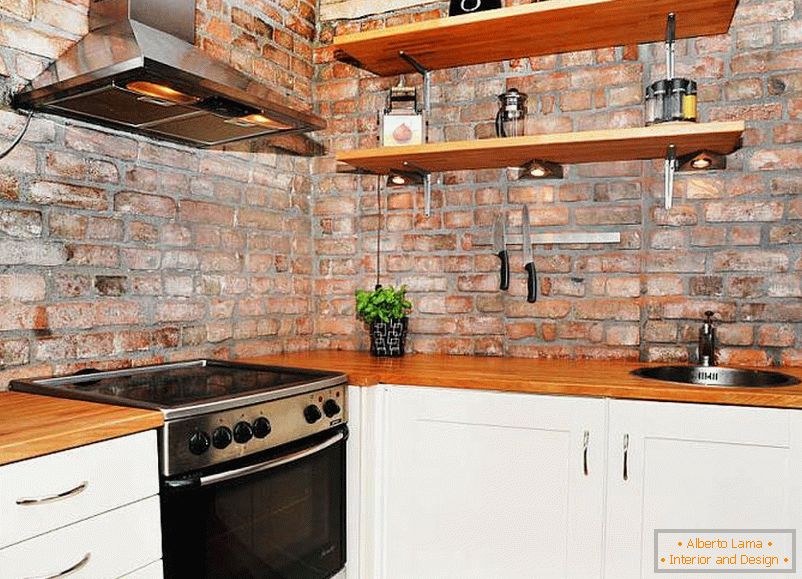 Imitation of brickwork in the interior of the kitchen