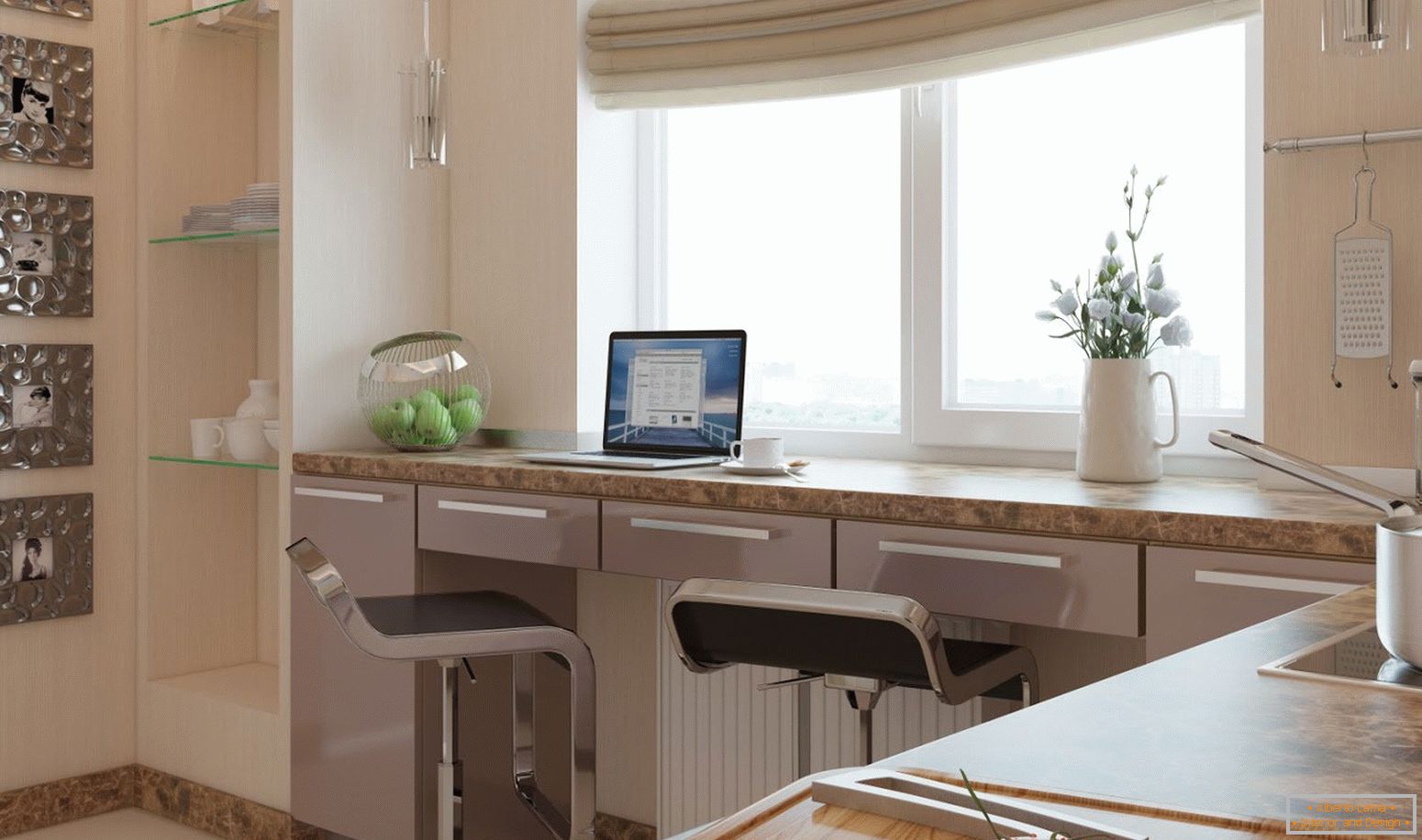 Work area in the kitchen, combined with a window sill