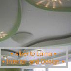 The ceiling of plasterboard with green elements