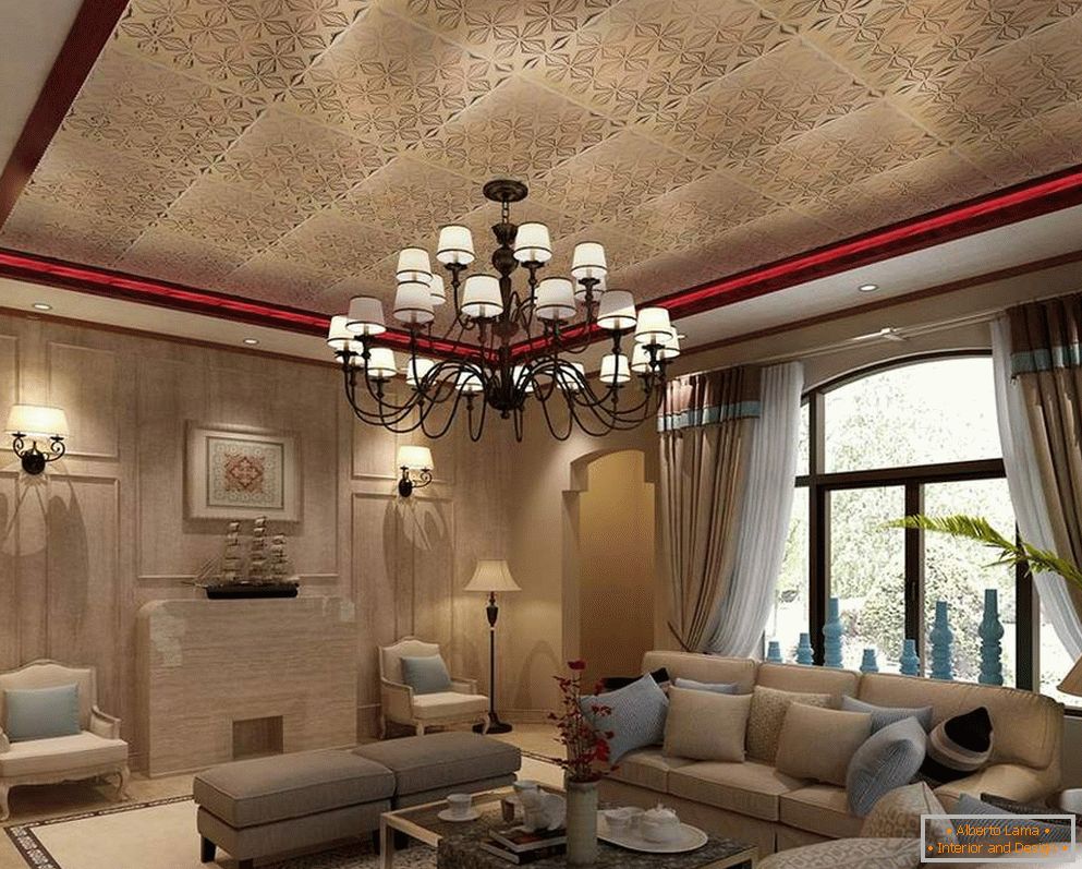 Living room in classic style с высоким потолком
