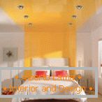White bedroom with orange stripe