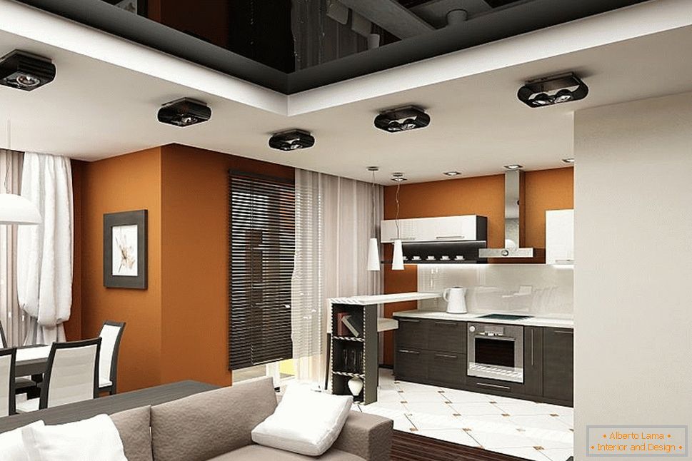 The ceiling design of the living room in the studio apartment