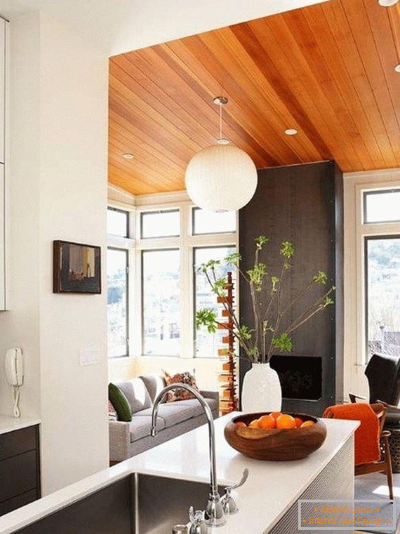 Wooden ceiling in the interior