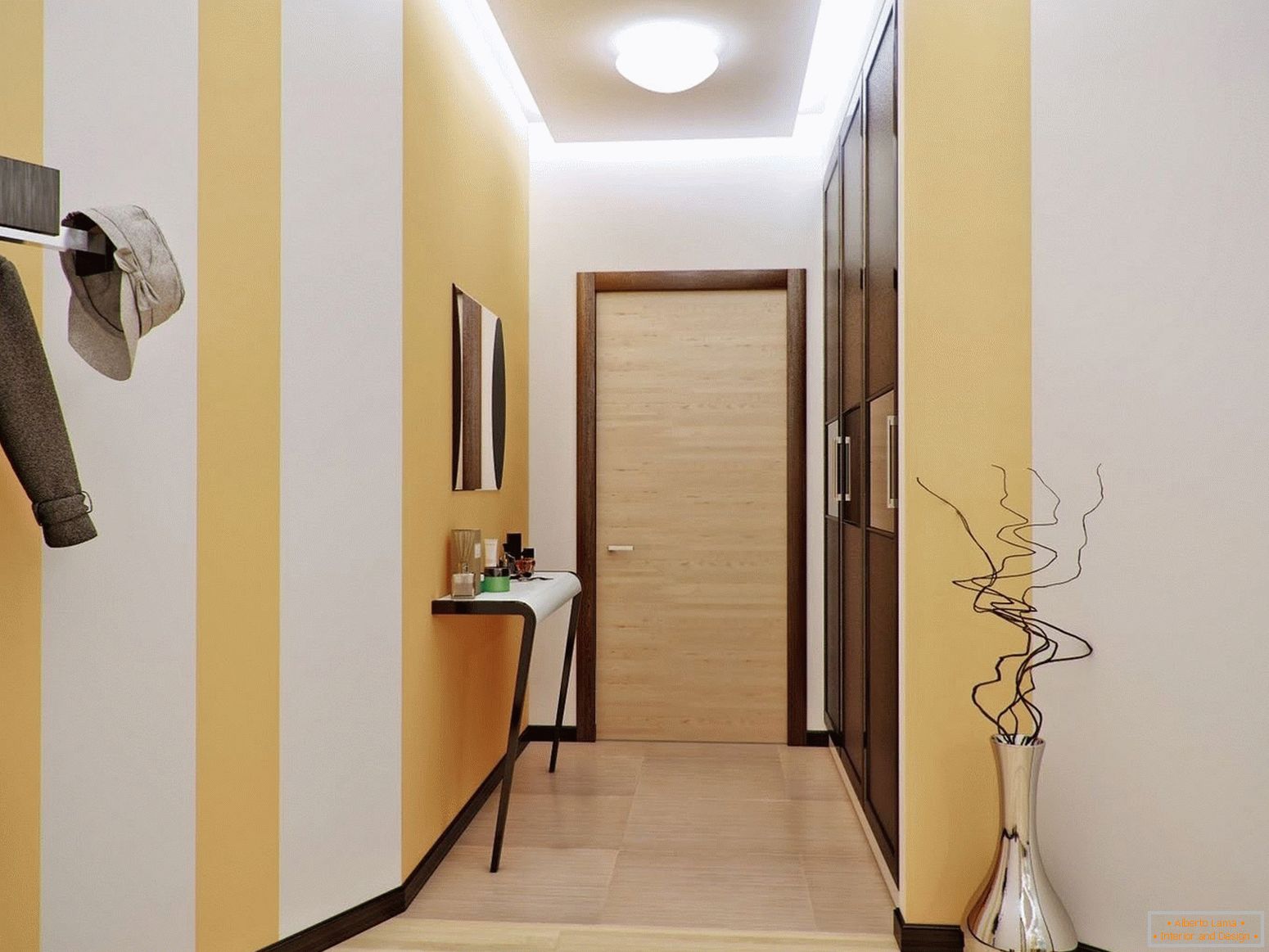 Yellow-white walls in the hallway