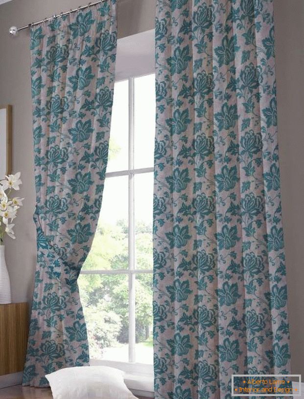 Curtains with a blue pattern
