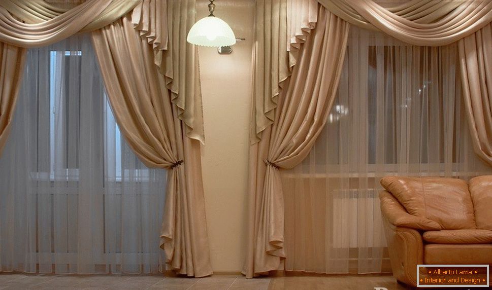 Cream curtains in the interior