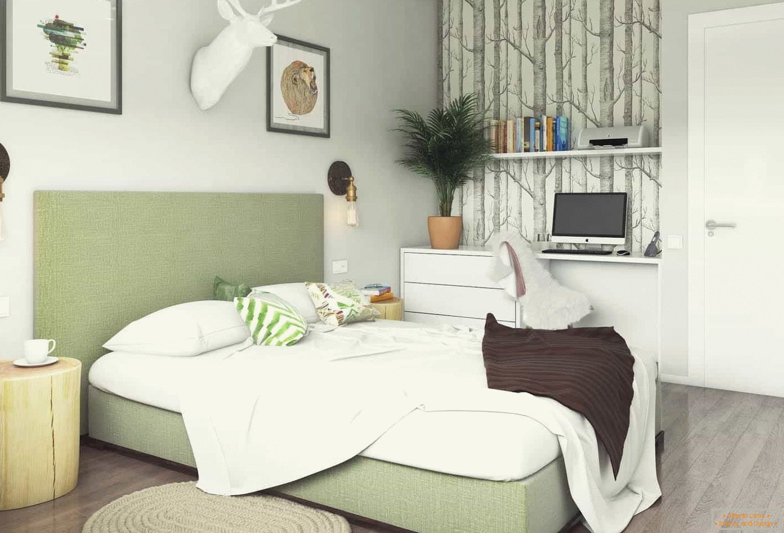 Delicate bedroom design of 13 sq m