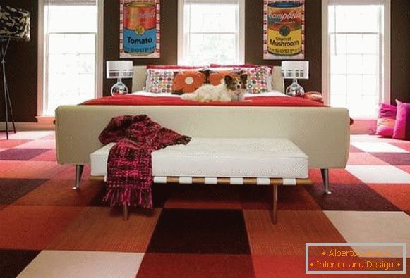 Bright bedroom in the style of the 60's