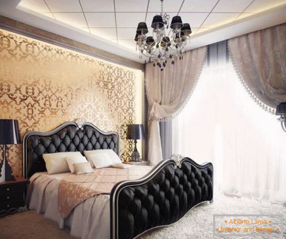 The combination of gold and black in the bedroom