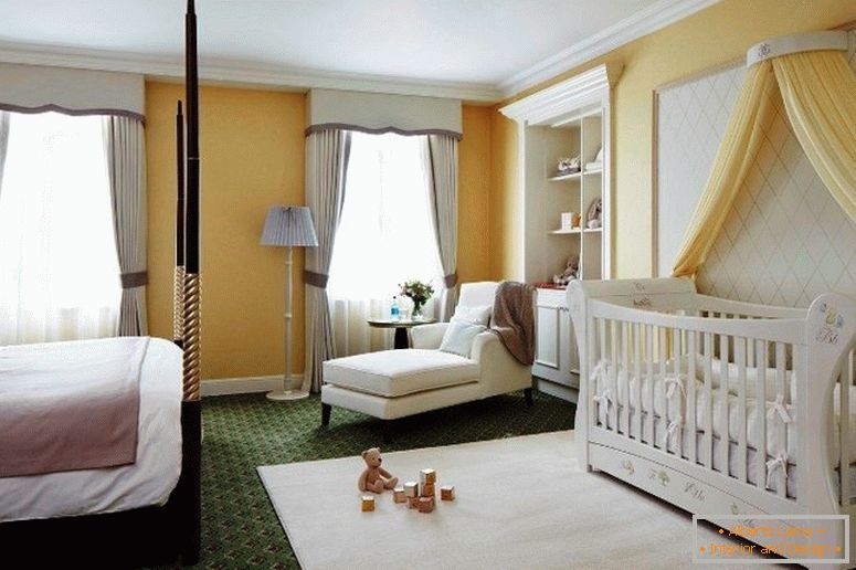 A spacious bedroom for parents with a child