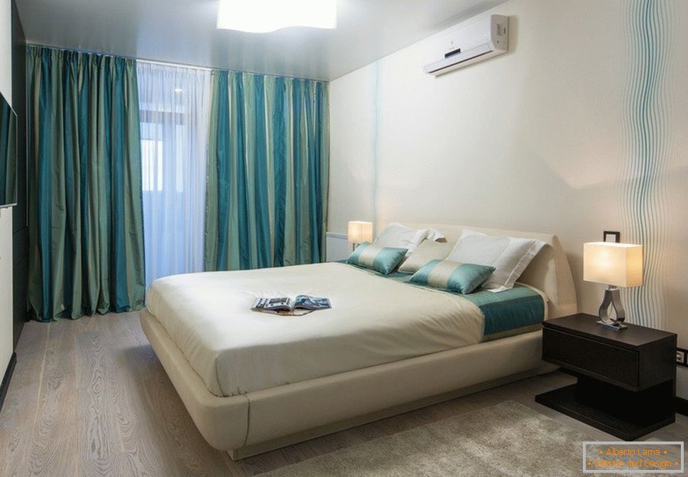 Bedroom design in turquoise-sandy tones