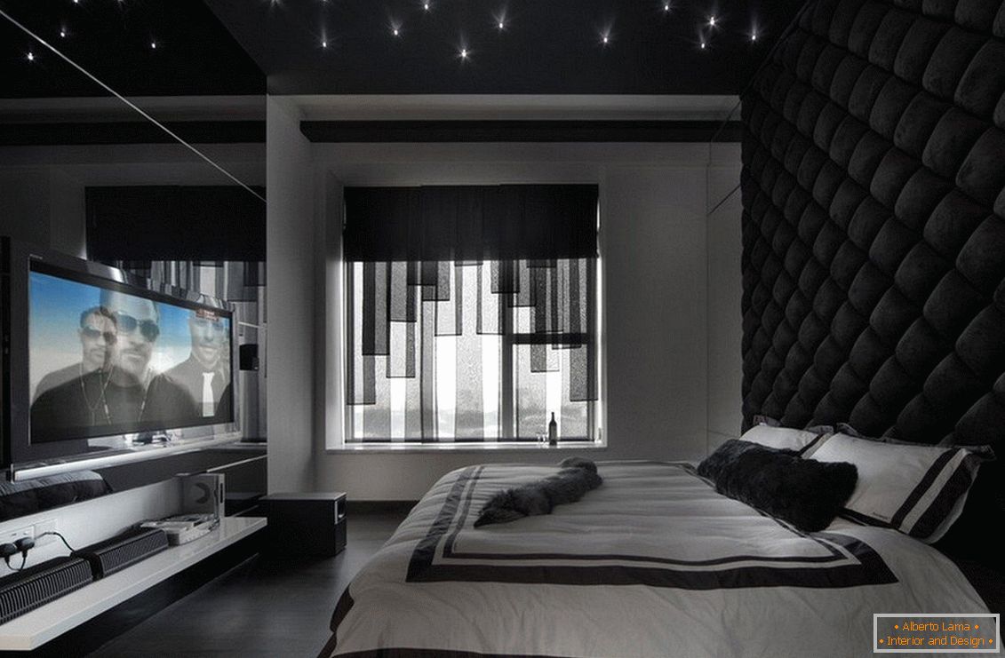 Black walls in the interior in the style of high-tech