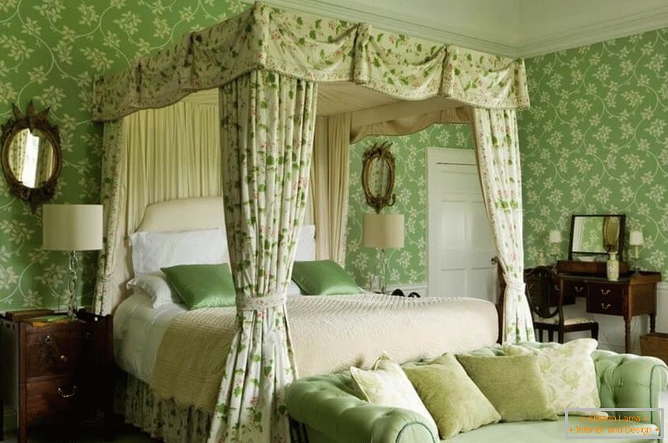 Bedroom interior in green colors