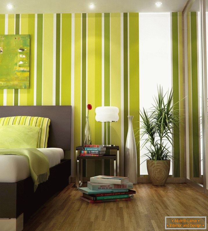 Striped green bedroom