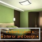 The combination of green and brown in the interior of the bedroom