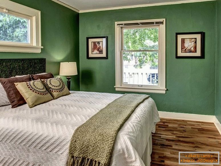 Stylish bedroom in green colors