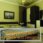 Elegant bedroom interior in green and brown tones