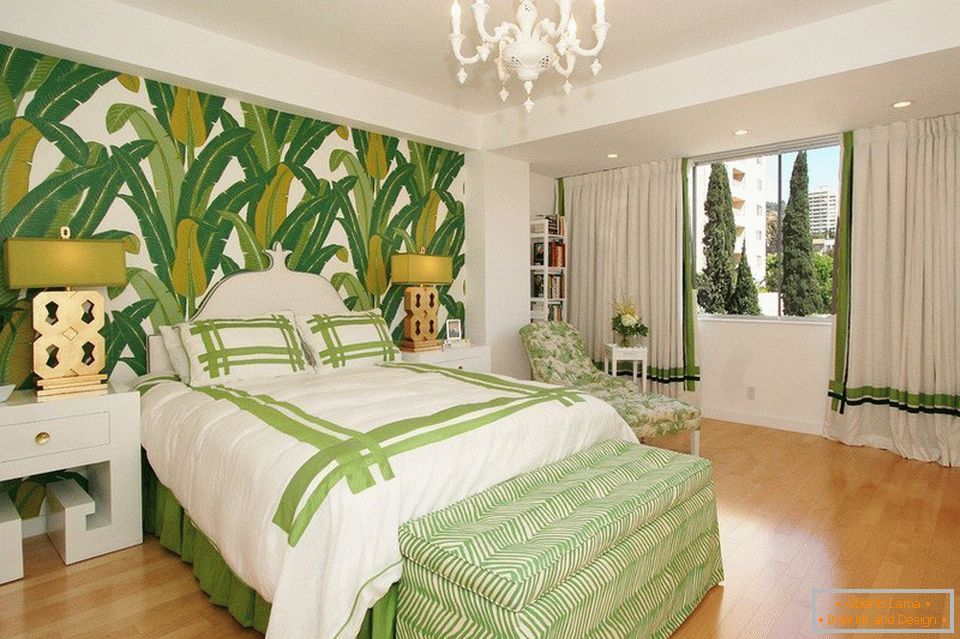 Bedroom in green colors с фотообоями