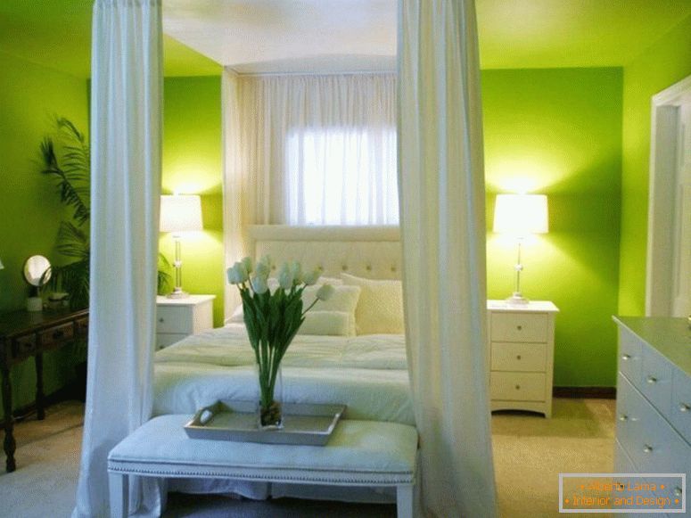 Lighting в спальне зеленого цвета
