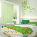 Design of a white-green bedroom
